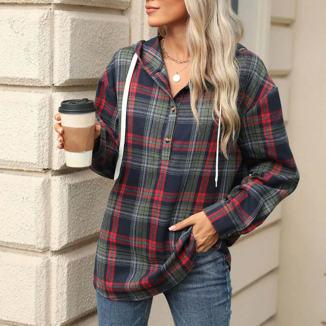 Mia Hooded Plaid Blouse