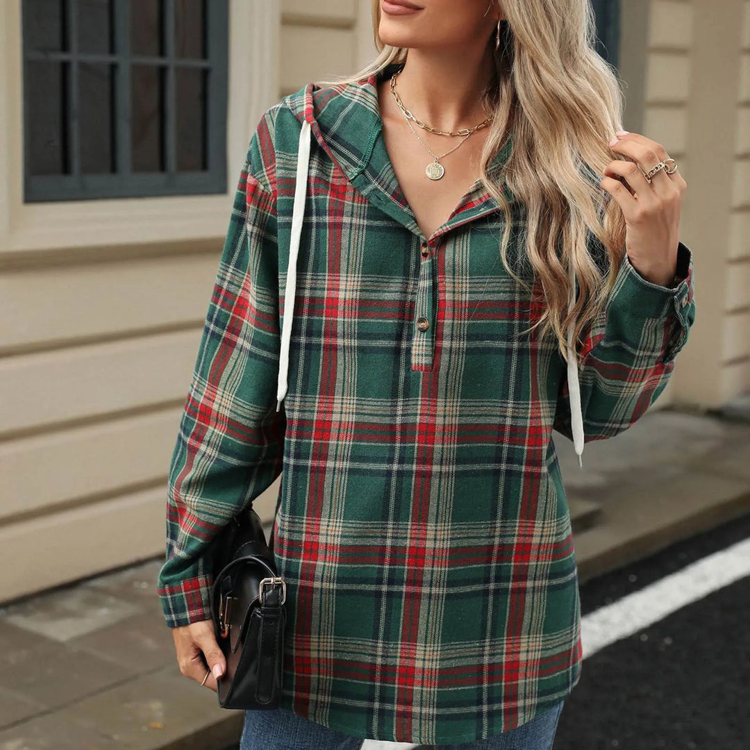 Mia Hooded Plaid Blouse